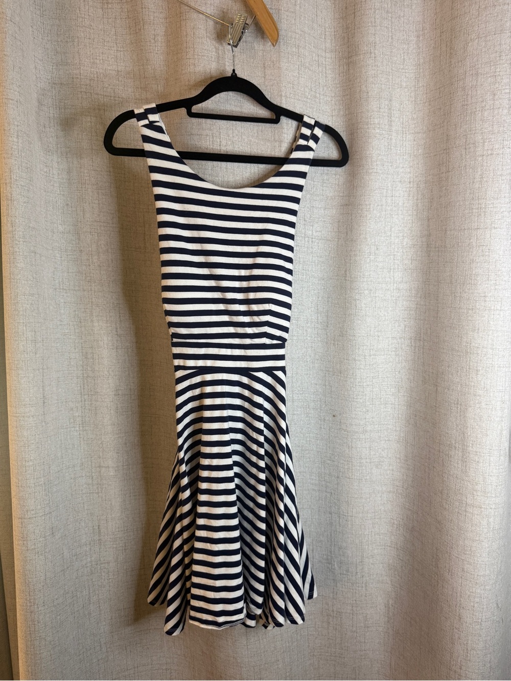 Striped Navy and White Sleeveless Mini dress with cut out back